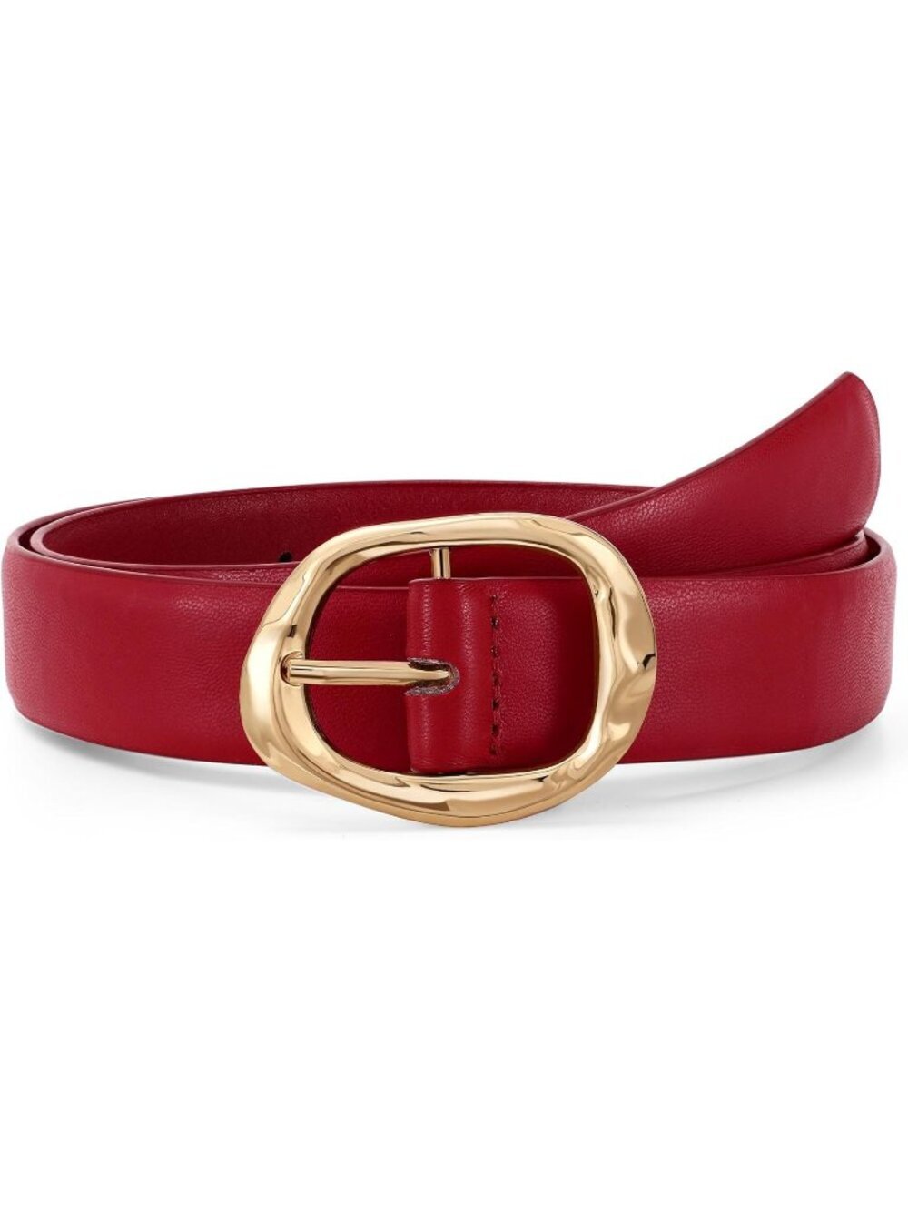 Women's Burgundy Faux Leather Casual Waist Stylish Fashion Belt with Gold Buckle